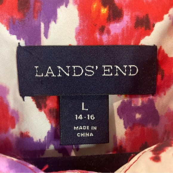 LANDS’ END Sz L Floral Buttoned Pockets Lined Knee  Length Raincoat Trenchcoat - Picture 6 of 14